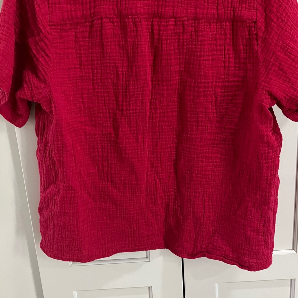 Sundance Women's Pink 100% Cotton Short Sleeve V Neck Cropped Shirt Top - Picture 6 of 11